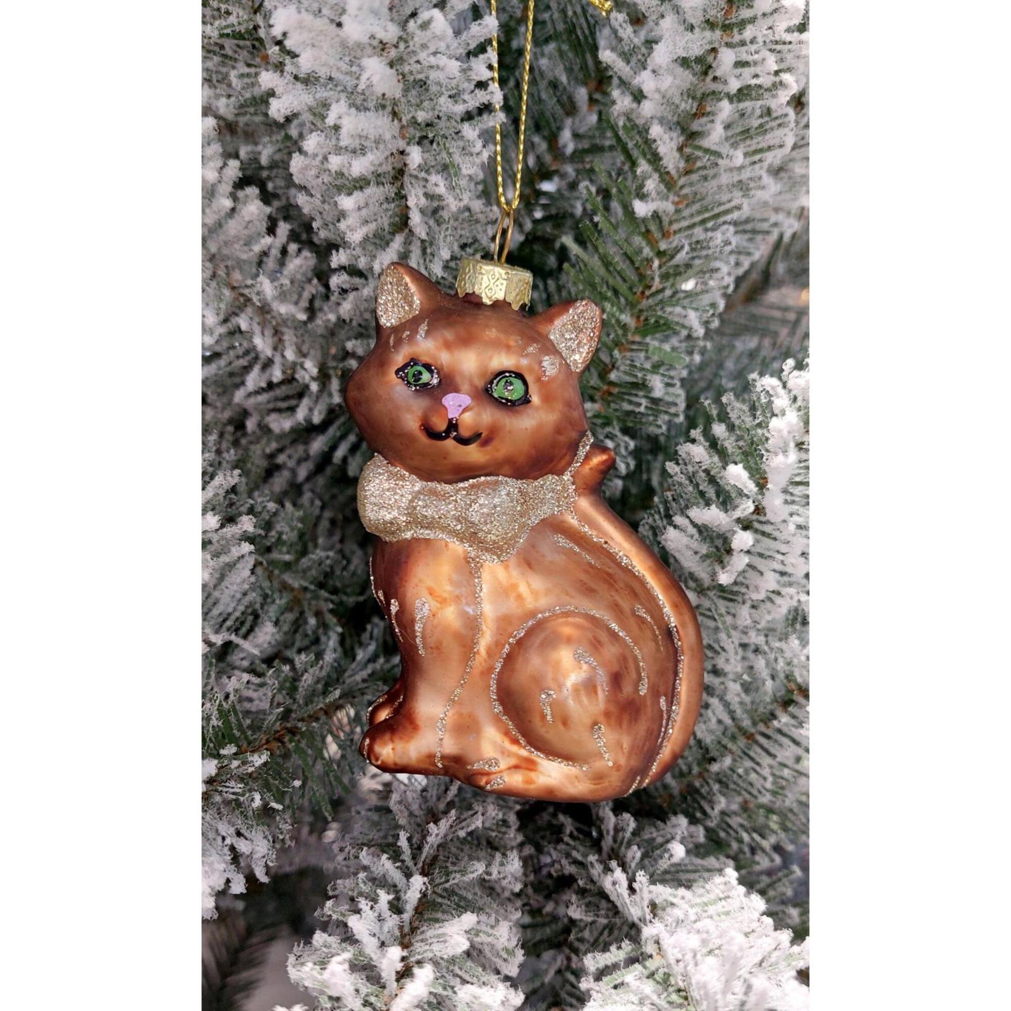 Wizardi 11.81" Cat Christmas Glass Ornament